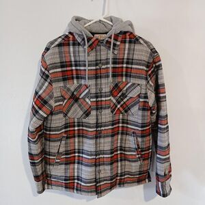Red Head Men's Red and Gray Plaid Flannel Hooded Jacket Size M